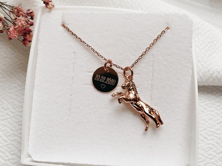 Halskette “Pferd” 925er Silber Rosé vergoldet
